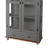 Cristaleira De Madeira Maciça 2 Portas 1 Gaveta 3 Prateleiras Pés Torneados - Cinza Laca Com Tampos E Base Imbuia Glazer - 3