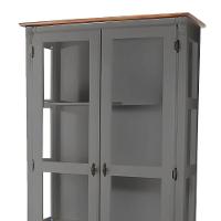 Cristaleira De Madeira Maciça 2 Portas 1 Gaveta 3 Prateleiras Pés Torneados - Cinza Laca Com Tampos E Base Imbuia Glazer