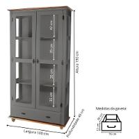 Cristaleira De Madeira Maciça 2 Portas 1 Gaveta 3 Prateleiras Pés Torneados - Cinza Laca Com Tampos E Base Imbuia Glazer - 5