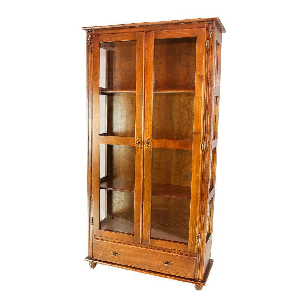 Cristaleira De Madeira Maciça 2 Portas 1 Gaveta 3 Prateleiras Pés Torneados - Imbuia Glazer - 2