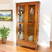 Cristaleira De Madeira Maciça 2 Portas 1 Gaveta 3 Prateleiras Pés Torneados - Imbuia Glazer - 1