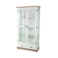 Cristaleira De Madeira Maciça 2 Portas 1 Gaveta 3 Prateleiras Pés Torneados - Branco Laca Com Tampo E Base Imbuia Glazer - 2