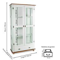 Cristaleira De Madeira Maciça 2 Portas 1 Gaveta 3 Prateleiras Pés Torneados - Branco Laca Com Tampo E Base Imbuia Glazer - 4