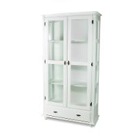 Cristaleira De Madeira Maciça 2 Portas 1 Gaveta 3 Prateleiras Pés Torneados - Branco Laca - 2