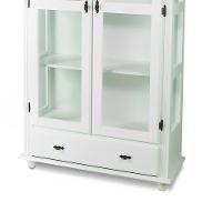 Cristaleira De Madeira Maciça 2 Portas 1 Gaveta 3 Prateleiras Pés Torneados - Branco Laca - 3