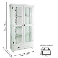 Cristaleira De Madeira Maciça 2 Portas 1 Gaveta 3 Prateleiras Pés Torneados - Branco Laca - 4