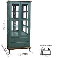 Cristaleira De Madeira Espelho 2 Portas 3 Prateleiras 2 Gavetas Pés Luiz Xv - Verde Kalle Laca Com Tampo E Base Imbuia - 4