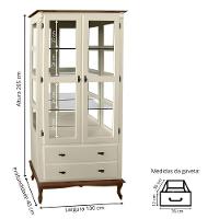 Cristaleira De Madeira Espelho 2 Portas 3 Prateleiras 2 Gavetas Pés Luiz Xv - Nude Laca Com Tampo E Base Imbuia Glazer - 4