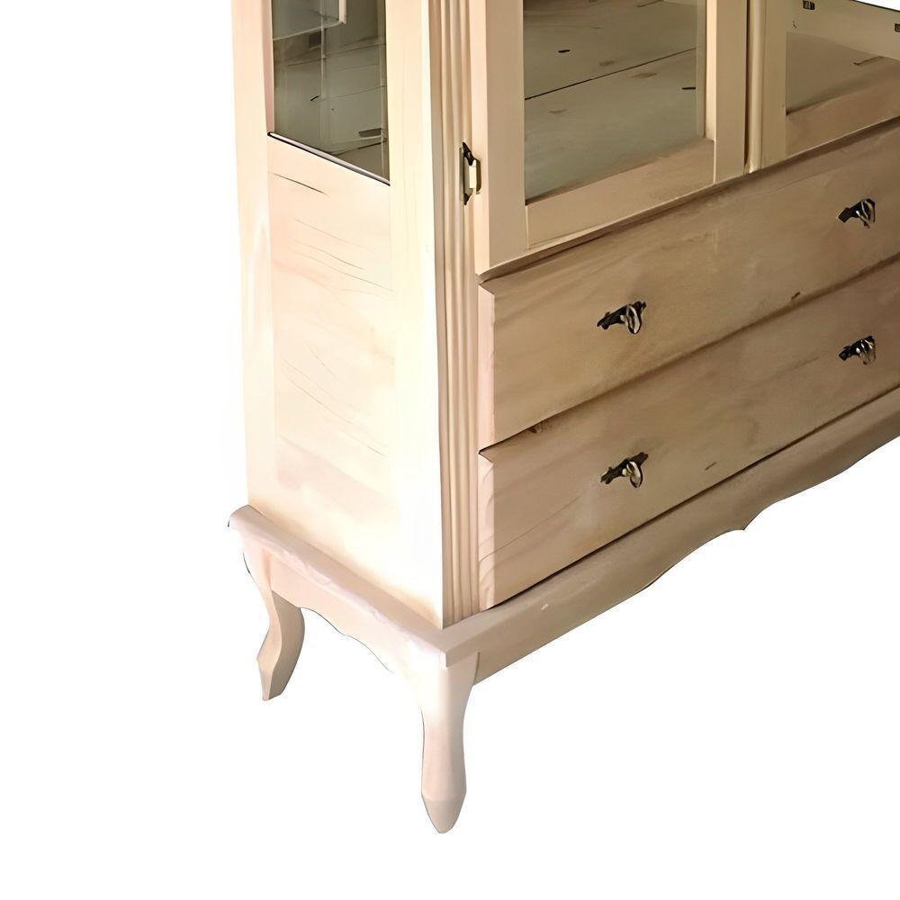 Cristaleira De Madeira Espelho 2 Portas 3 Prateleiras 2 Gavetas Pés Luiz Xv - Cera (madeira Bruta) - 3