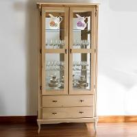 Cristaleira De Madeira Espelho 2 Portas 3 Prateleiras 2 Gavetas Pés Luiz Xv - Cera (madeira Bruta) - 1