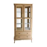 Cristaleira De Madeira Espelho 2 Portas 3 Prateleiras 2 Gavetas Pés Luiz Xv - Cera (madeira Bruta) - 2