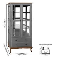 Cristaleira De Madeira Espelho 2 Portas 3 Prateleiras 2 Gavetas Pés Luiz Xv - Cinza Laca Com Tampos E Base Imbuia Glazer - 4
