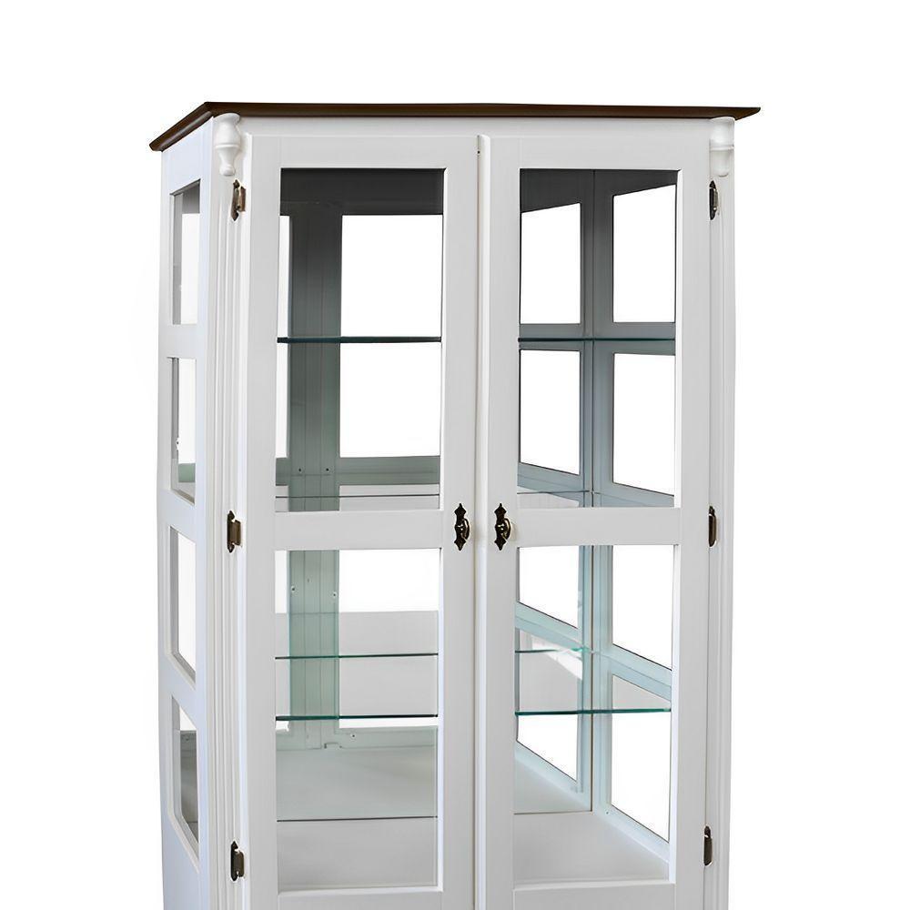 Cristaleira De Madeira Espelho 2 Portas 3 Prateleiras 2 Gavetas Pés Luiz Xv - Branco Laca Com Tampo E Base Imbuia Glazer - 3