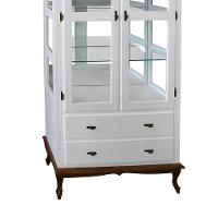 Cristaleira De Madeira Espelho 2 Portas 3 Prateleiras 2 Gavetas Pés Luiz Xv - Branco Laca Com Tampo E Base Imbuia Glazer