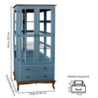 Cristaleira De Madeira Espelho 2 Portas 3 Prateleiras 2 Gavetas Pés Luiz Xv - Azul Céu Laca Com Tampo E Base Imbuia - 2