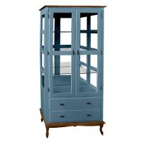 Cristaleira De Madeira Espelho 2 Portas 3 Prateleiras 2 Gavetas Pés Luiz Xv - Azul Céu Laca Com Tampo E Base Imbuia - 3