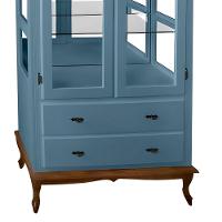 Cristaleira De Madeira Espelho 2 Portas 3 Prateleiras 2 Gavetas Pés Luiz Xv - Azul Céu Laca Com Tampo E Base Imbuia - 4