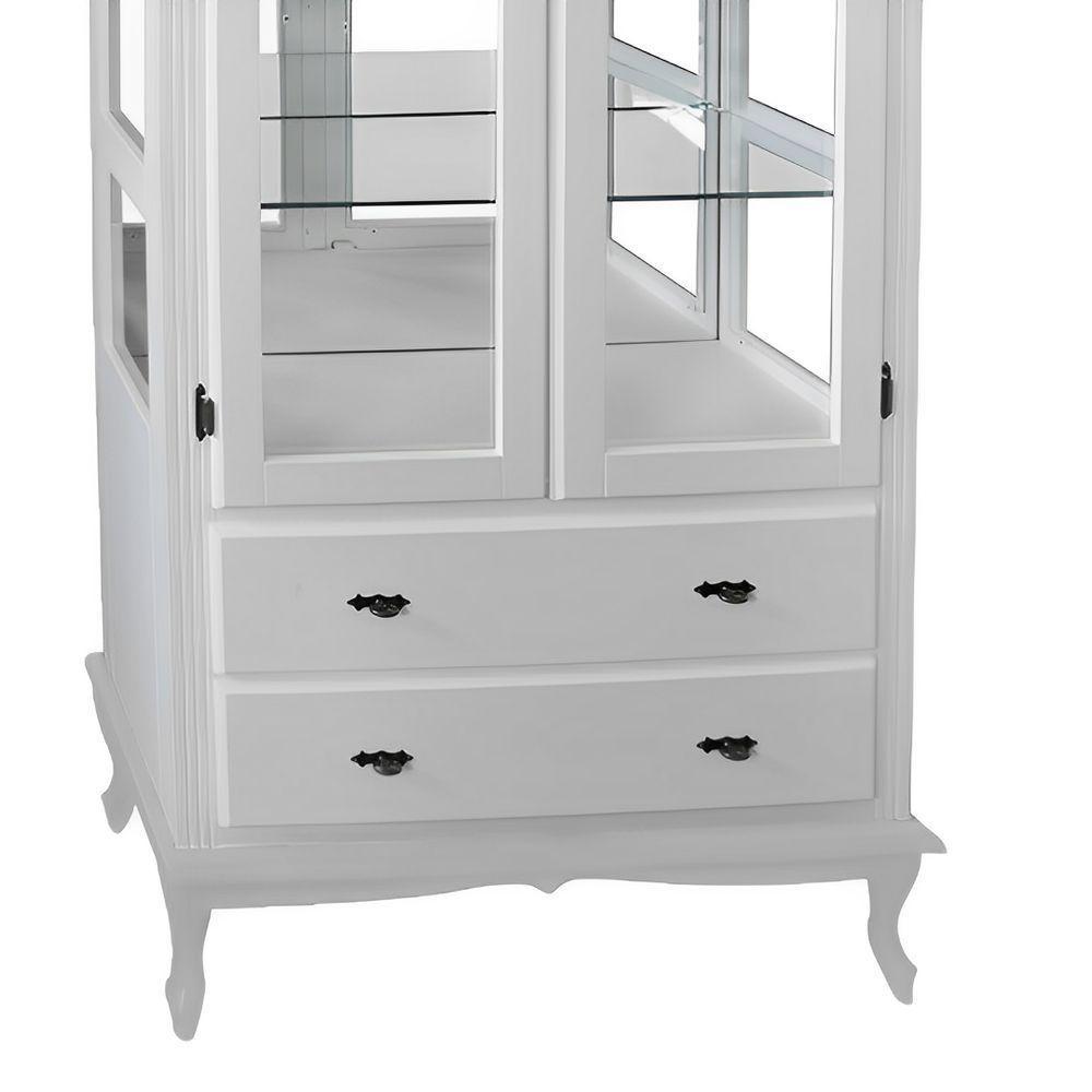 Cristaleira De Madeira Espelho 2 Portas 3 Prateleiras 2 Gavetas Pés Luiz Xv - Branco Laca - 4