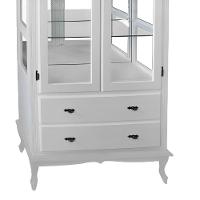 Cristaleira De Madeira Espelho 2 Portas 3 Prateleiras 2 Gavetas Pés Luiz Xv - Branco Laca