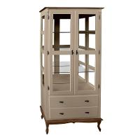 Cristaleira De Madeira Espelho 2 Portas 3 Prateleiras 2 Gavetas Pés Luiz Xv - Amêndoa Laca Com Tampo E Base Imbuia Glaze - 2