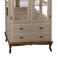 Cristaleira De Madeira Espelho 2 Portas 3 Prateleiras 2 Gavetas Pés Luiz Xv - Amêndoa Laca Com Tampo E Base Imbuia Glaze - 3