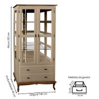 Cristaleira De Madeira Espelho 2 Portas 3 Prateleiras 2 Gavetas Pés Luiz Xv - Amêndoa Laca Com Tampo E Base Imbuia Glaze - 4