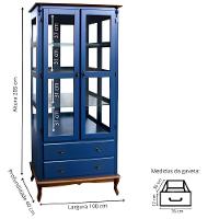 Cristaleira De Madeira Espelho 2 Portas 3 Prateleiras 2 Gavetas Pés Luiz Xv - Azul Bic Com Tampo E Base Imbuia Glazer - 4