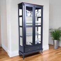 Cristaleira De Madeira Espelho 2 Portas 3 Prateleiras 1 Gaveta Pés Luiz Xv - Preto Laca Com Tampo Castanho Envelhecido - 1