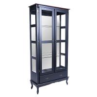 Cristaleira De Madeira Espelho 2 Portas 3 Prateleiras 1 Gaveta Pés Luiz Xv - Preto Laca Com Tampo Castanho Envelhecido - 2