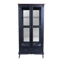 Cristaleira De Madeira Espelho 2 Portas 3 Prateleiras 1 Gaveta Pés Luiz Xv - Preto Laca Com Tampo Castanho Envelhecido - 3