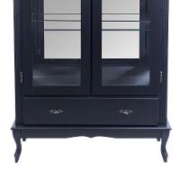 Cristaleira De Madeira Espelho 2 Portas 3 Prateleiras 1 Gaveta Pés Luiz Xv - Preto Laca Com Tampo Castanho Envelhecido