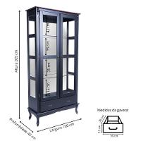 Cristaleira De Madeira Espelho 2 Portas 3 Prateleiras 1 Gaveta Pés Luiz Xv - Preto Laca Com Tampo Castanho Envelhecido - 5