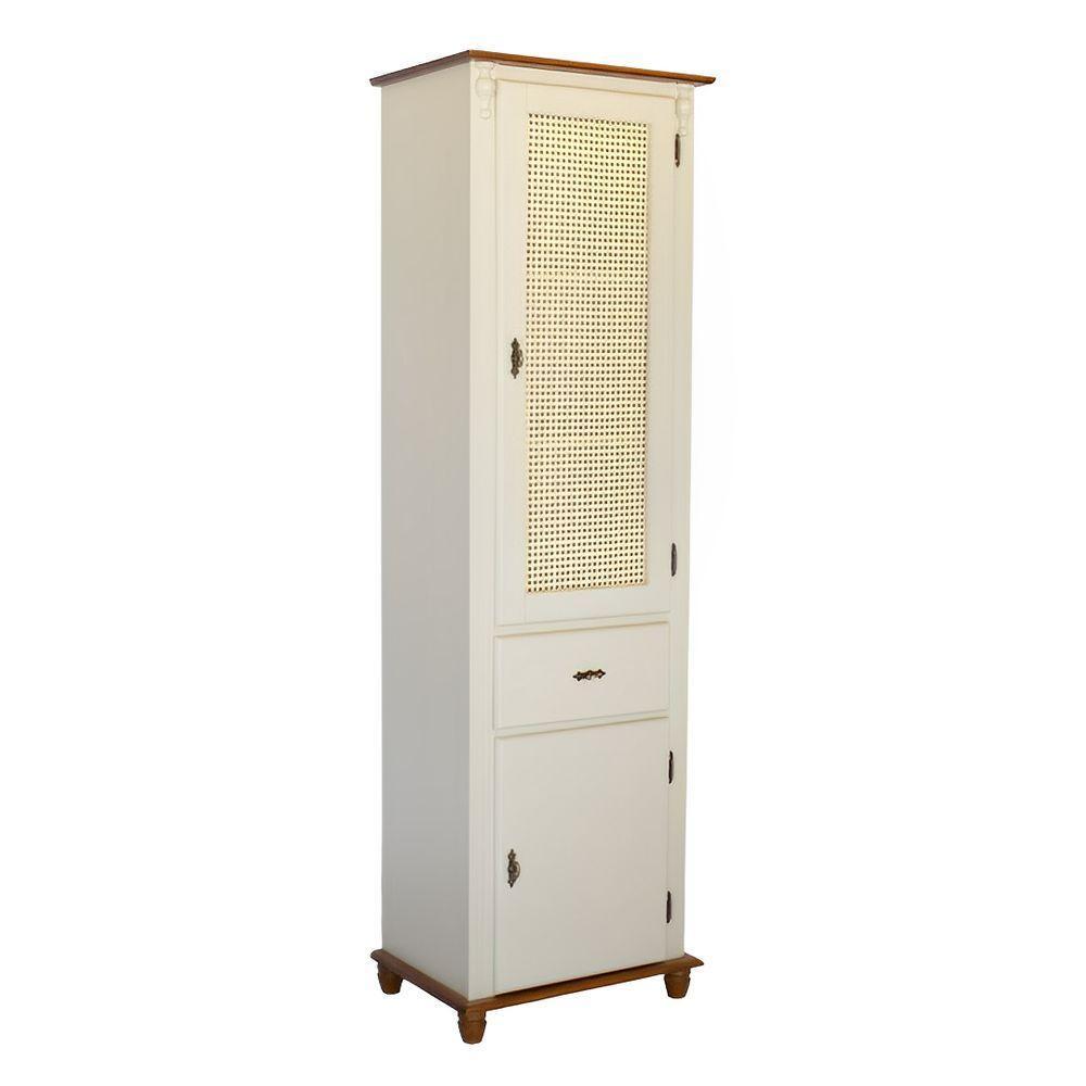 Cristaleira De Madeira Com Gaveta E Portas De Rattan - Nude Laca Com Tampo E Base Imbuia Glazer - 2