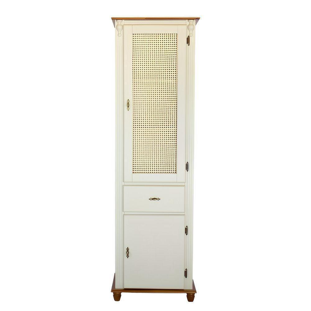 Cristaleira De Madeira Com Gaveta E Portas De Rattan - Nude Laca Com Tampo E Base Imbuia Glazer - 4