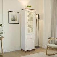 Cristaleira De Madeira Com Gaveta E Portas De Rattan - Nude Laca Com Tampo E Base Imbuia Glazer - 1