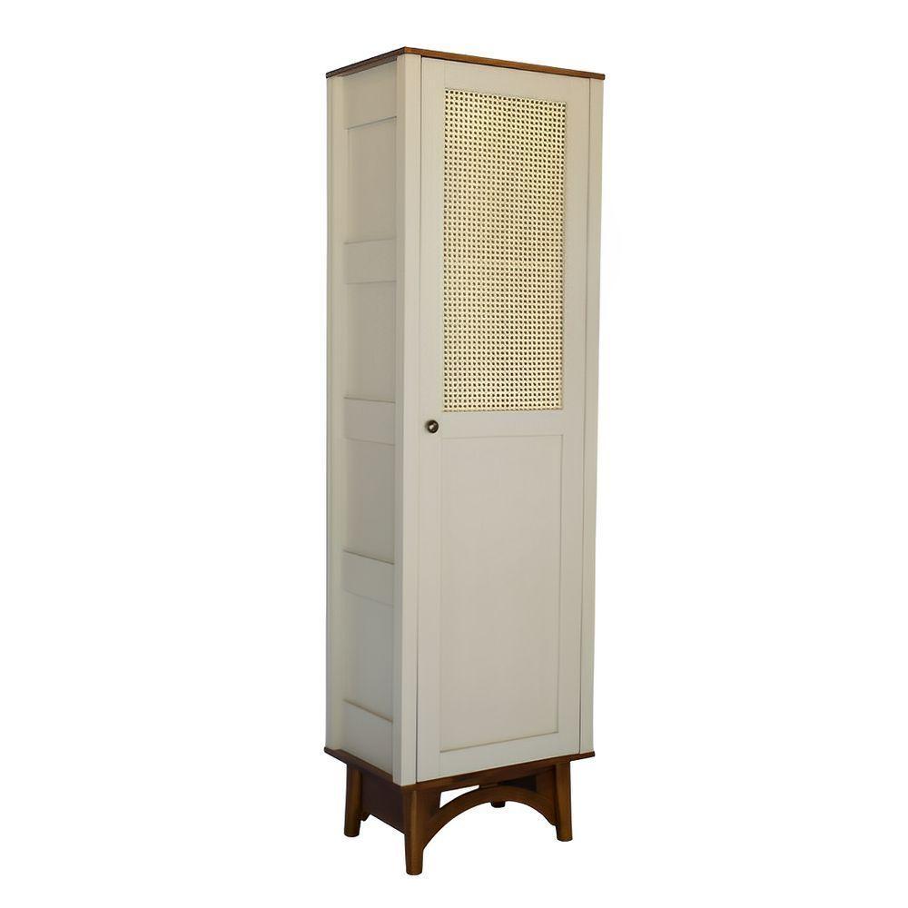 Cristaleira De Madeira Com 1 Porta Em Rattan - Nude Laca Com Tampo E Base Imbuia Glazer - 1