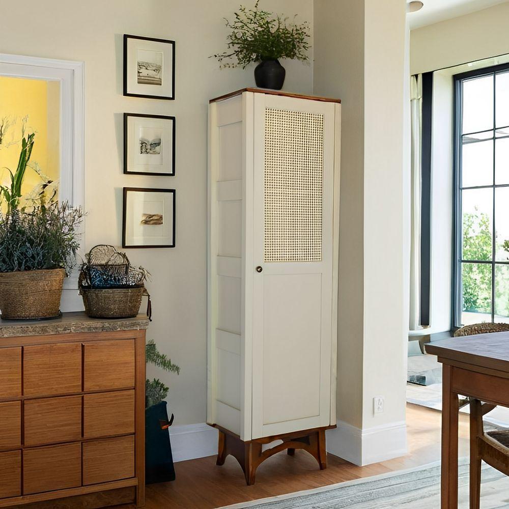 Cristaleira De Madeira Com 1 Porta Em Rattan - Nude Laca Com Tampo E Base Imbuia Glazer - 2