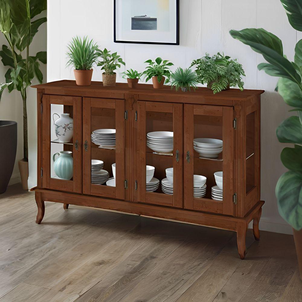 Cristaleira De Madeira 4 Portas, 1 Prateleira E Pés Luiz Xv - Imbuia Glazer - 1