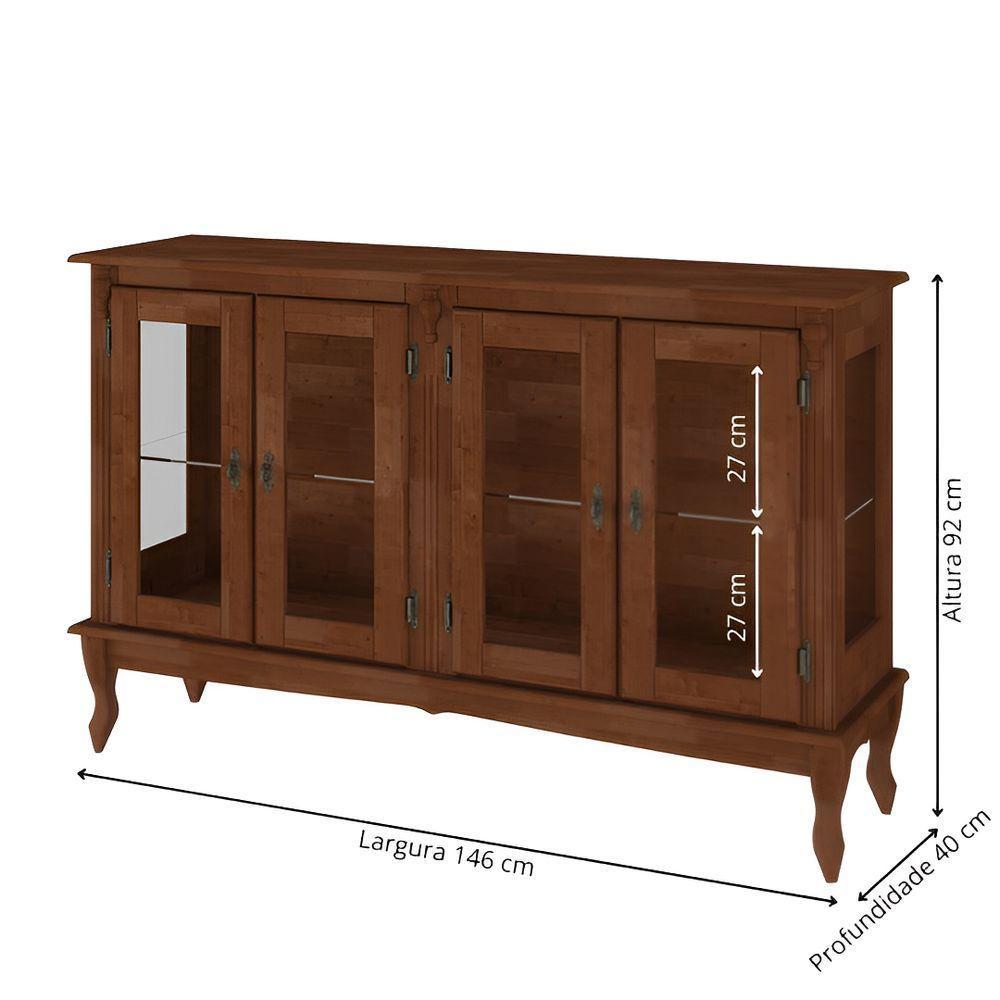 Cristaleira De Madeira 4 Portas, 1 Prateleira E Pés Luiz Xv - Imbuia Glazer - 4