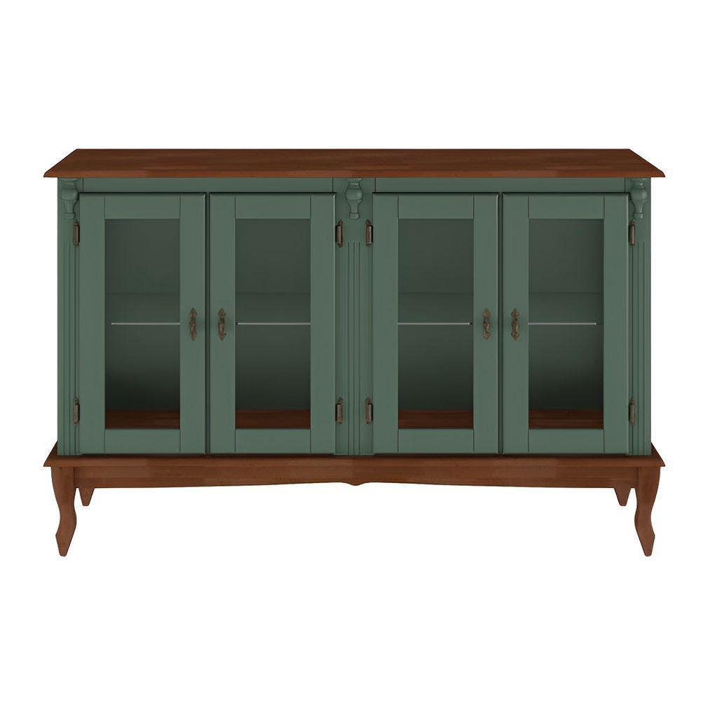 Cristaleira De Madeira 4 Portas, 1 Prateleira E Pés Luiz Xv - Verde Kalle Laca Com Tampo E Base Imbuia Glazer - 3