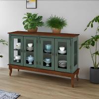 Cristaleira De Madeira 4 Portas, 1 Prateleira E Pés Luiz Xv - Verde Kalle Laca Com Tampo E Base Imbuia Glazer - 1