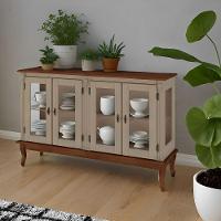 Cristaleira De Madeira 4 Portas, 1 Prateleira E Pés Luiz Xv - Amêndoa Laca Com Tampo E Base Imbuia Glazer - 1