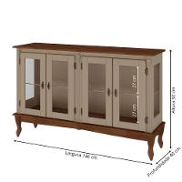 Cristaleira De Madeira 4 Portas, 1 Prateleira E Pés Luiz Xv - Amêndoa Laca Com Tampo E Base Imbuia Glazer - 4