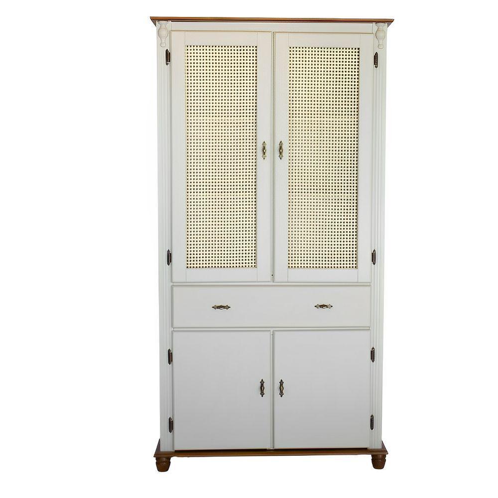 Cristaleira De Madeira 4 Portas 1 Gaveta Com Rattan - Nude Laca Com Tampo E Base Imbuia Glazer - 2