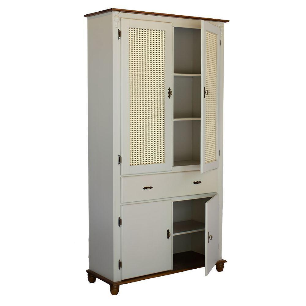 Cristaleira De Madeira 4 Portas 1 Gaveta Com Rattan - Nude Laca Com Tampo E Base Imbuia Glazer - 3