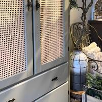 Cristaleira De Madeira 4 Portas 1 Gaveta Com Rattan - Nude Laca Com Tampo E Base Imbuia Glazer - 5