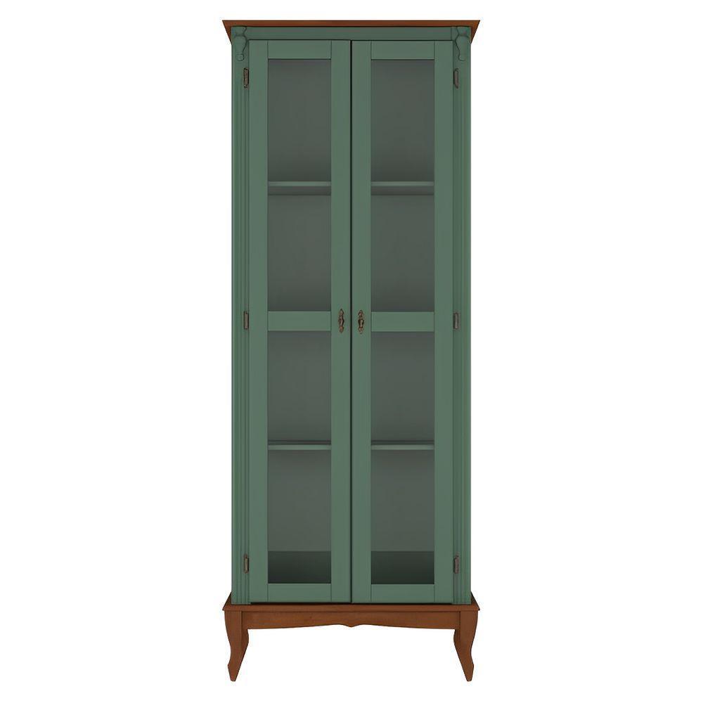 Cristaleira De Madeira 2 Portas Pés Luiz Xv - Verde Kalle Laca Com Tampo E Base Imbuia Glazer - 3