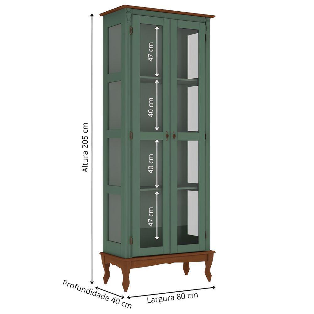 Cristaleira De Madeira 2 Portas Pés Luiz Xv - Verde Kalle Laca Com Tampo E Base Imbuia Glazer - 4