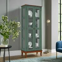 Cristaleira De Madeira 2 Portas Pés Luiz Xv - Verde Kalle Laca Com Tampo E Base Imbuia Glazer - 1