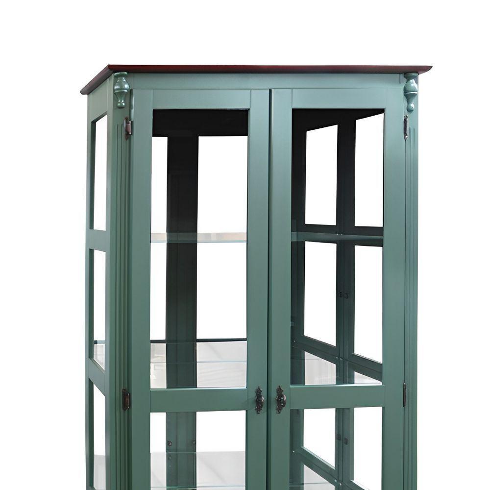 Cristaleira De Madeira 2 Portas E Espelho Pés Luíz Xv - Verde Kalle Com Tampo E Base Castanho Envelhecido - 2